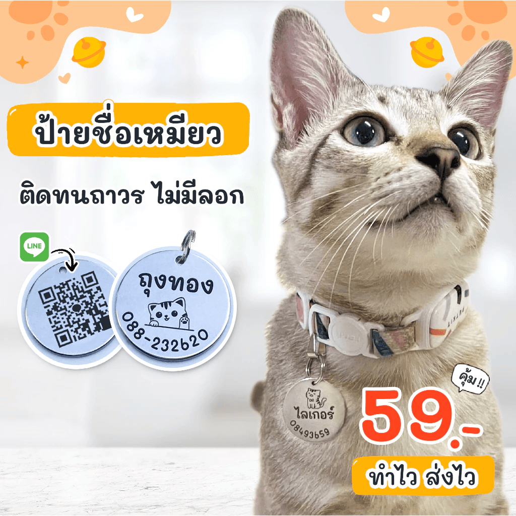 ป้ายชื่อสัตว์เลี้ยง สลักชื่อฟรี